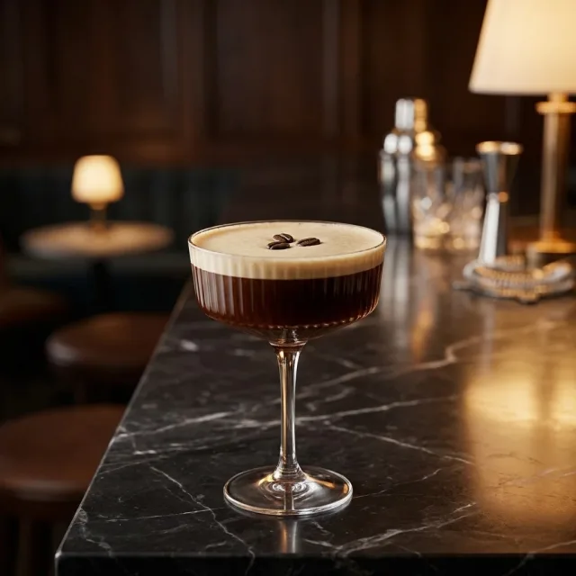 Espresso martini topped with coffee beans